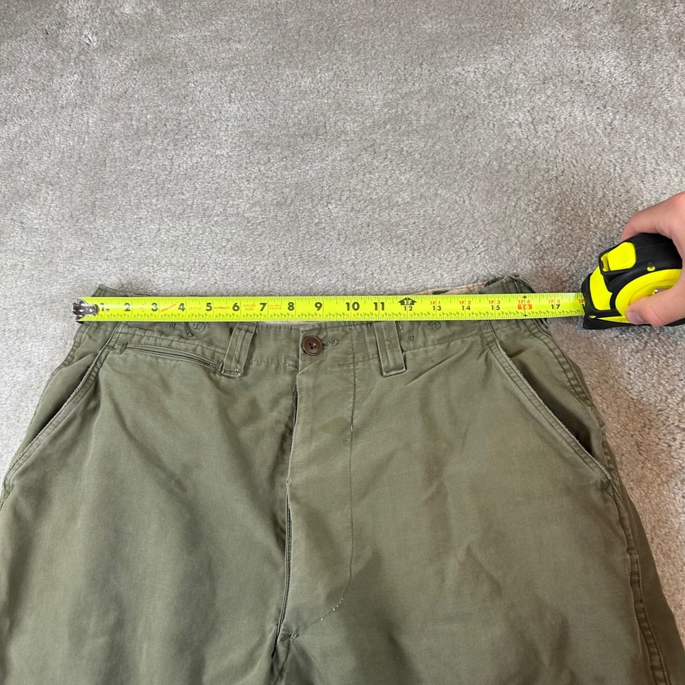 Vintage 40s WWII Military Field Sateen Trousers Mens 32 Olive Distressed M-1943 - Picture 11 of 16